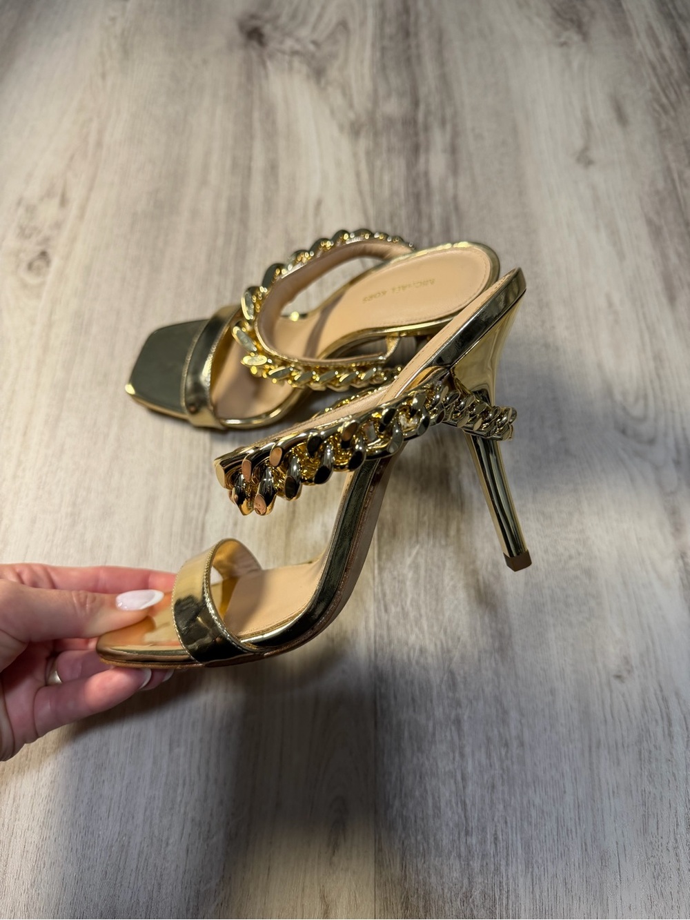 Michael Kors Metallic Gold Chain-Trim High Heel Sandals